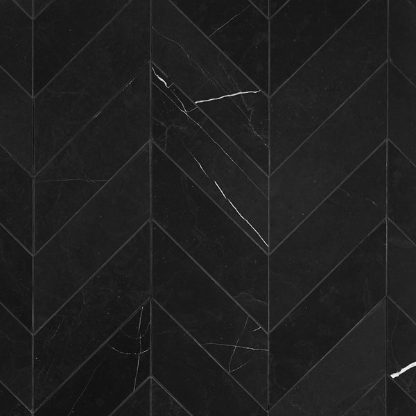 TileBar Blackout Nero Marquina 3" X 12" Honed Chevron Subway Tile (3.75